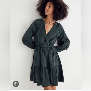 Madewell Olive Green Crinkle Poplin Wrap Mini Dress